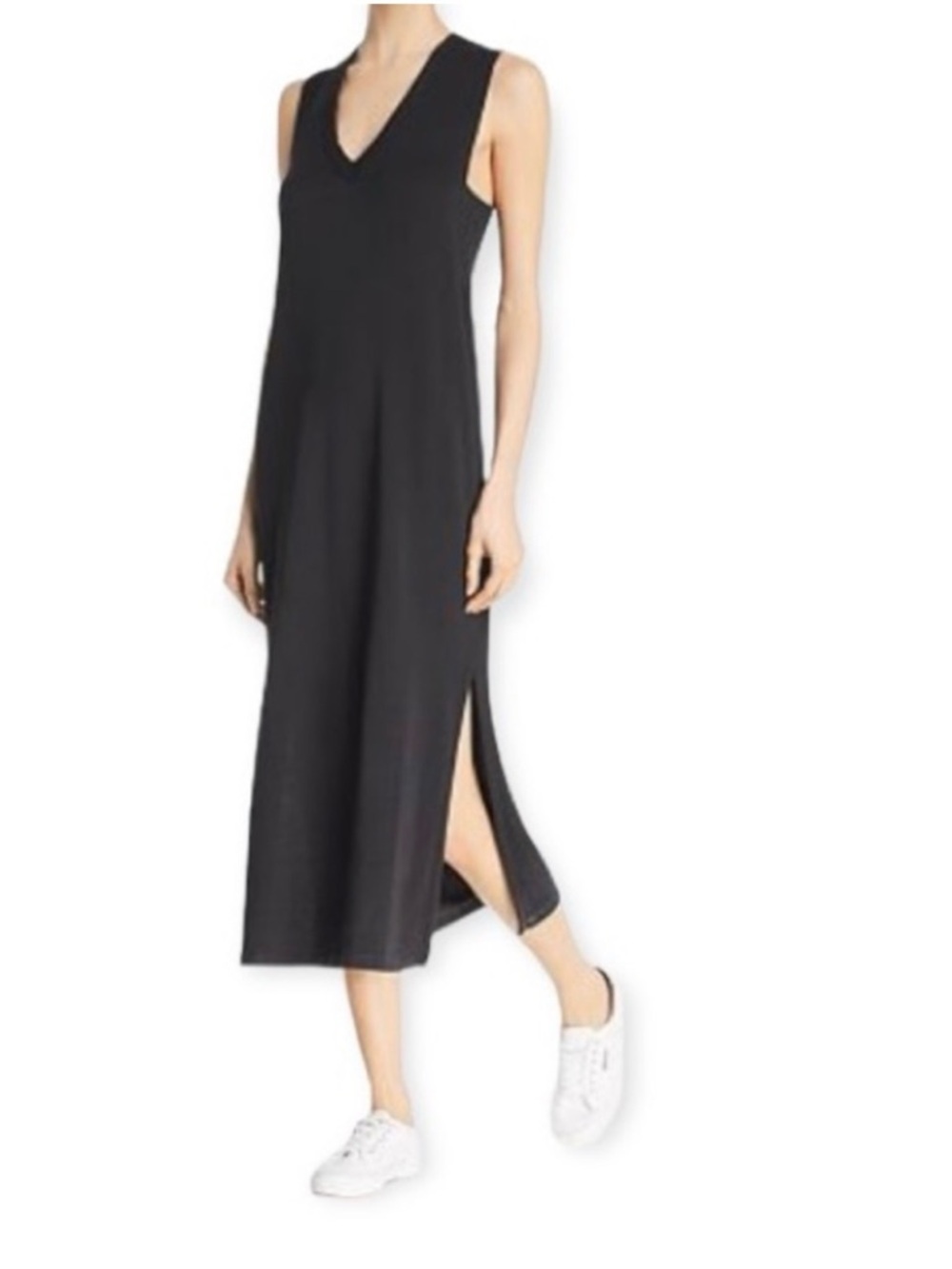 rag & bone Black Sleeveless V-Neck Midi Dress